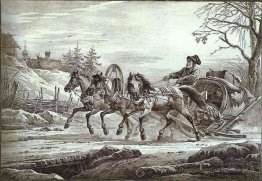 Un voyageur en kibitka (chariot à capuche ou traîneau)