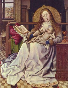 Vierge et enfant avant un écran de pompage