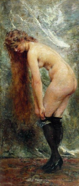 Femme nue en bancins noirs