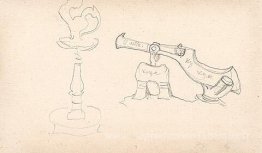 Croquis de la lampe et du tsar-canon pour l'opéra Rimsky-Korsako