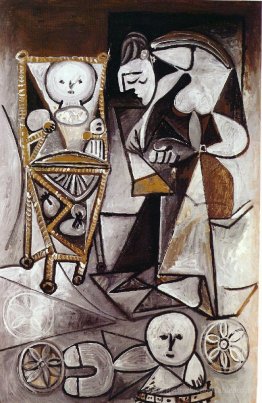 Dessinant une femme entourée de ses enfants