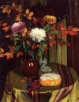 Chrysanthèmes et feuillage d'automne