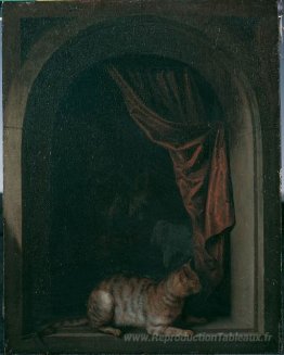 Un chat à la fenêtre des studios de peintres