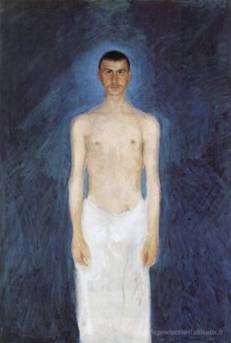 Autoportrait devant un fond bleu