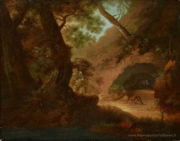 Loups dans le Forrest devant une grotte