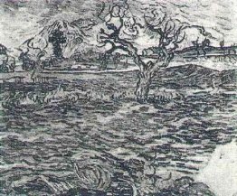 Paysage avec olive et montagnes en arrière-plan
