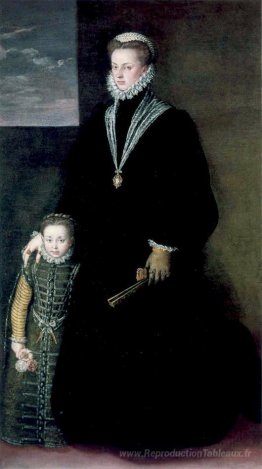 Portrait de Juana d'Autriche avec une jeune fille