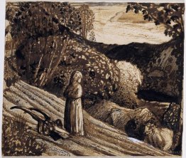 Paysage, fille debout