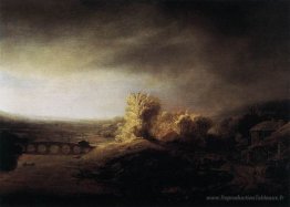 Paysage avec un long pont arqué