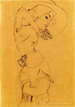 Debout nu avec grand chapeau (Gertrude Schiele)