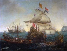 Les navires néerlandais percutant les galères espagnoles au larg