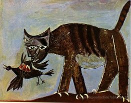 Chat attrapant un oiseau