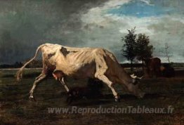 Vache chassée par un chien