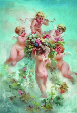 Cupides avec des fleurs