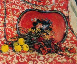 Nature morte. Plateau rouge et cendres.