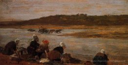 Blanchisseurs sur les rives des touques (l'effet du brouillard)