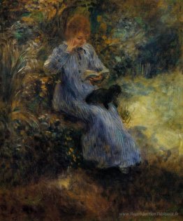 Femme avec un chien noir