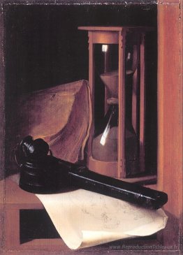 Nature morte avec sablier, Penase et imprimé