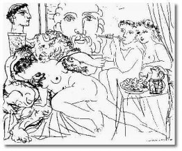 Minotaur caressant une femme