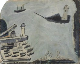 Port avec deux phares et navires à moteur, St Ives Bay