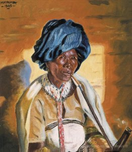 Femme Xhosa qui fume une pipe