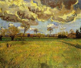 Paysage sous un ciel orageux