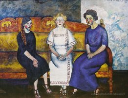 Trois soeurs sur le canapé. Portrait de N. Samoilova, L. Samoilo