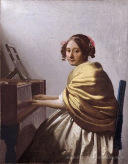 Une jeune femme assise aux Virginales (une jeune femme assise au