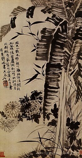 Banane, bambou, chrysanthèmes, orchidées