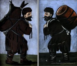 Travailleurs avec un baril (diptyque)