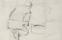 Figure de S.F.Petrova-Vodkin, le père de l'artiste, à genoux de