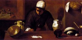 Scène de cuisine avec le souper à Emmaüs