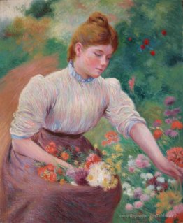 Fille cueille des fleurs