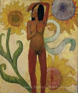 Caribéenne, ou nue féminine avec des tournesols