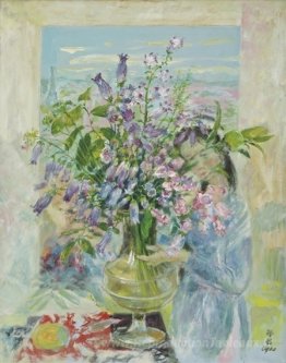 Femme avec bouquet de fleurs