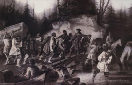 Peter I traîne des navires de la baie Onega dans le lac Onega en
