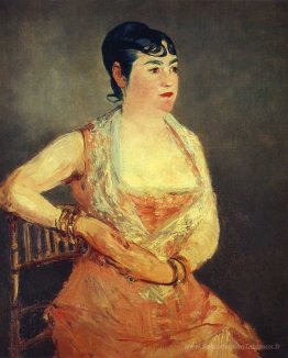 Jeanne Martin en robe rose