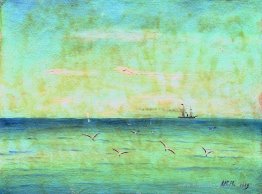 Paysage avec des mouettes