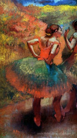 Deux danseurs en jupes vertes, paysage