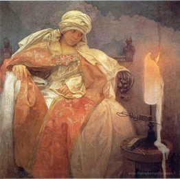 Femme avec une bougie brûlante