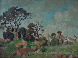 Paysage avec des arbres et des maisons