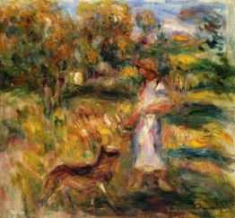 Femme en bleu et zaza dans un paysage