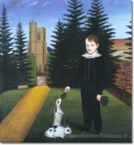 Jeune garçon nourrissant les lapins