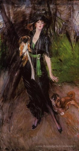 Portrait d'une bilite de dame Lina avec deux pekinois
