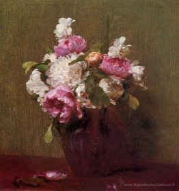 Pivoines et roses blanches, narcisse