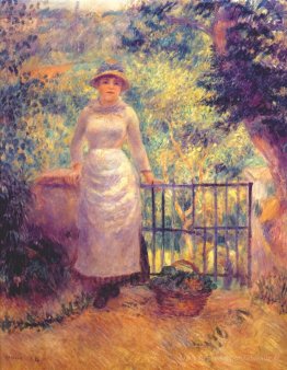 Aline à la porte (fille dans le jardin)