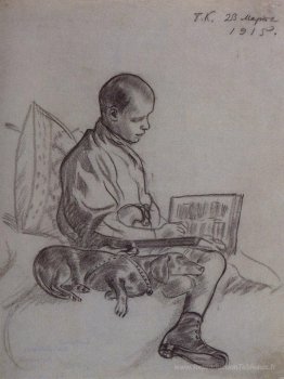 Garçon avec chien (portrait de Cyril Kustodiev, fils de l'artist