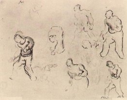 Six croquis de figures, entre autres, un homme sement le blé