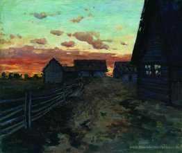 Huttes après le coucher du soleil