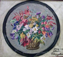 Nature morte. Fleurs d'automne dans un panier. Étude pour le pla